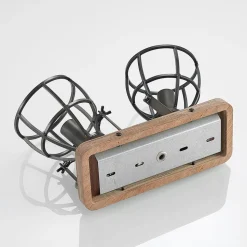 Lindby plafondspot Rutger, 36cm, 2-lamps, hout, kooi, E14