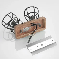 Lindby plafondspot Rutger, 36cm, 2-lamps, hout, kooi, E14