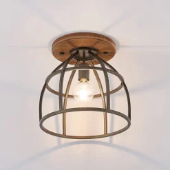 Lindby plafondspot Rutger, Ø 34 cm, hout, kooi, E27