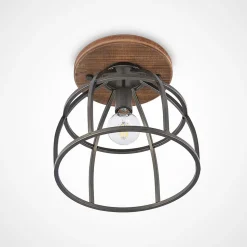 Lindby plafondspot Rutger, Ø 34 cm, hout, kooi, E27