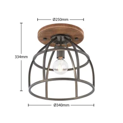 Lindby plafondspot Rutger, Ø 34 cm, hout, kooi, E27