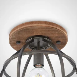 Lindby plafondspot Rutger, Ø 34 cm, hout, kooi, E27