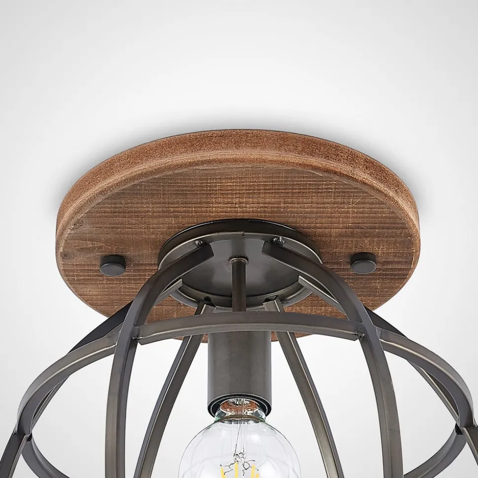 Lindby plafondspot Rutger, Ø 34 cm, hout, kooi, E27