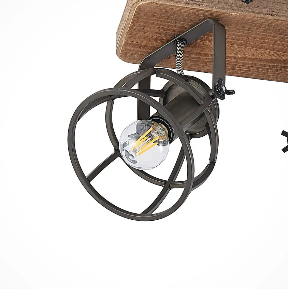 Lindby plafondspot Rutger, 52cm, 3-lamps, hout, kooi, E14