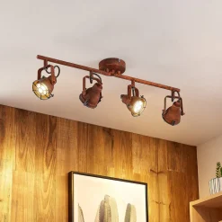 Lindby plafondspot Scabra, 63 cm, roestbruin, 4-lamps, metaal