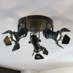 Lindby plafondspot Tilen, 3-lamps, zwart, metaal, Ø 54cm
