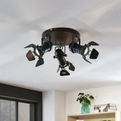 Lindby plafondspot Tilen, 3-lamps, zwart, metaal, Ø 54cm