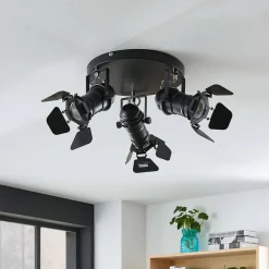 Lindby plafondspot Tilen, 3-lamps, zwart, metaal, Ø 54cm