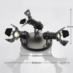 Lindby plafondspot Tilen, 3-lamps, zwart, metaal, Ø 54cm