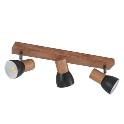 Lindby plafondspot Tonja, 3-lamps, 55 cm, hout, staal