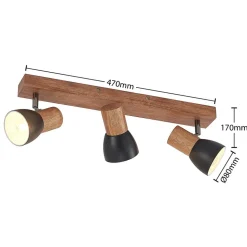 Lindby plafondspot Tonja, 3-lamps, 55 cm, hout, staal
