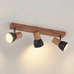 Lindby plafondspot Tonja, 3-lamps, 55 cm, hout, staal