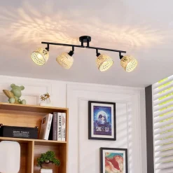 Lindby plafondspot Youstin, 70,5 cm lang, bamboe 4-lamps, E14