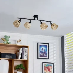 Lindby plafondspot Youstin, 70,5 cm lang, bamboe 4-lamps, E14