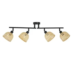 Lindby plafondspot Youstin, 70,5 cm lang, bamboe 4-lamps, E14