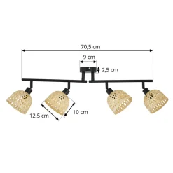 Lindby plafondspot Youstin, 70,5 cm lang, bamboe 4-lamps, E14