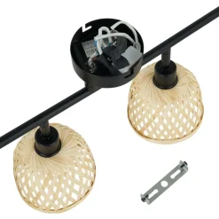 Lindby plafondspot Youstin, 70,5 cm lang, bamboe 4-lamps, E14