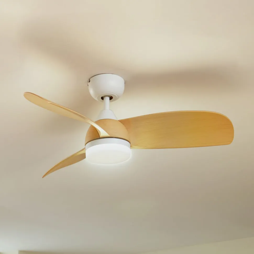 Lindby plafondventilator Enon, wit/houtkleurig, DC, stil