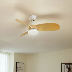 Lindby plafondventilator Enon, wit/houtkleurig, DC, stil