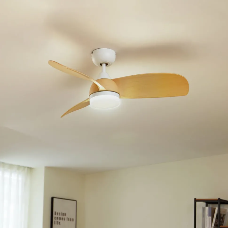 Lindby plafondventilator Enon, wit/houtkleurig, DC, stil