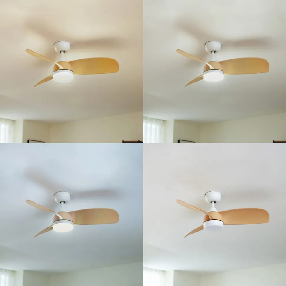 Lindby plafondventilator Enon, wit/houtkleurig, DC, stil