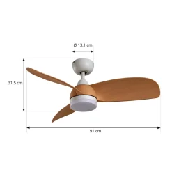 Lindby plafondventilator Enon, wit/houtkleurig, DC, stil
