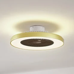 Lindby plafondventilator Teleo, messing, DC, stil, Tuya