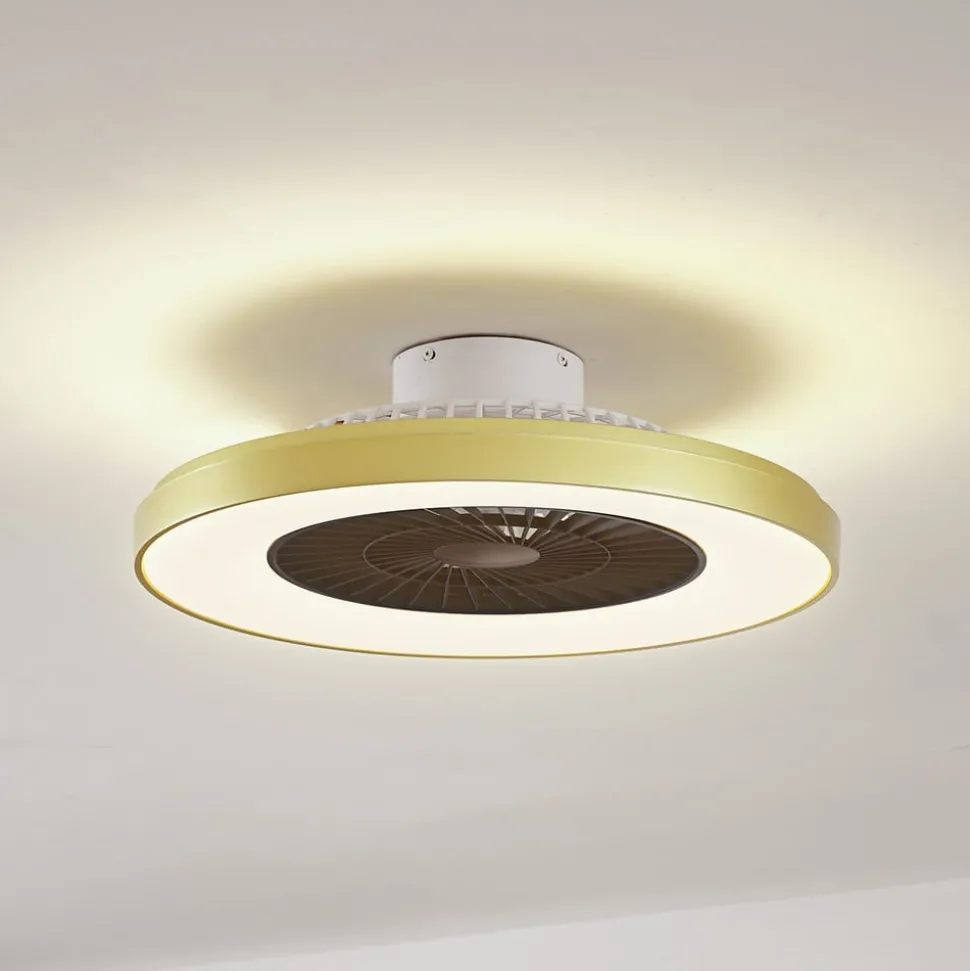 Lindby plafondventilator Teleo, messing, DC, stil, Tuya