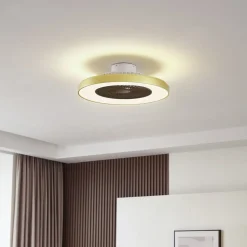 Lindby plafondventilator Teleo, messing, DC, stil, Tuya