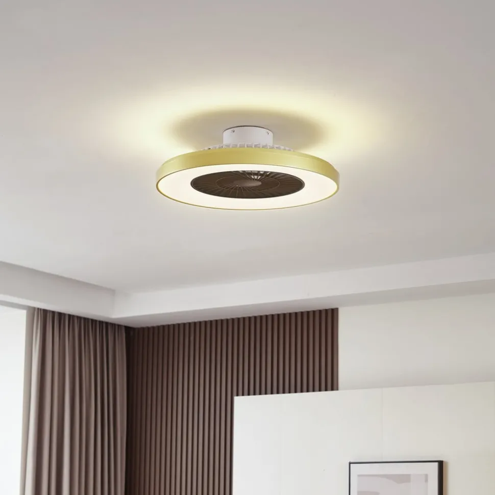 Lindby plafondventilator Teleo, messing, DC, stil, Tuya