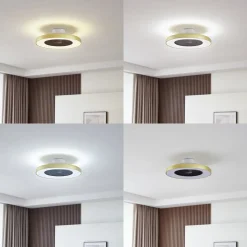 Lindby plafondventilator Teleo, messing, DC, stil, Tuya