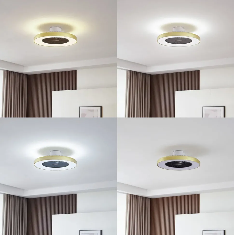 Lindby plafondventilator Teleo, messing, DC, stil, Tuya