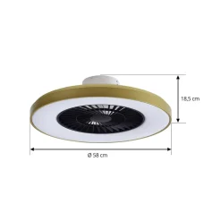 Lindby plafondventilator Teleo, messing, DC, stil, Tuya