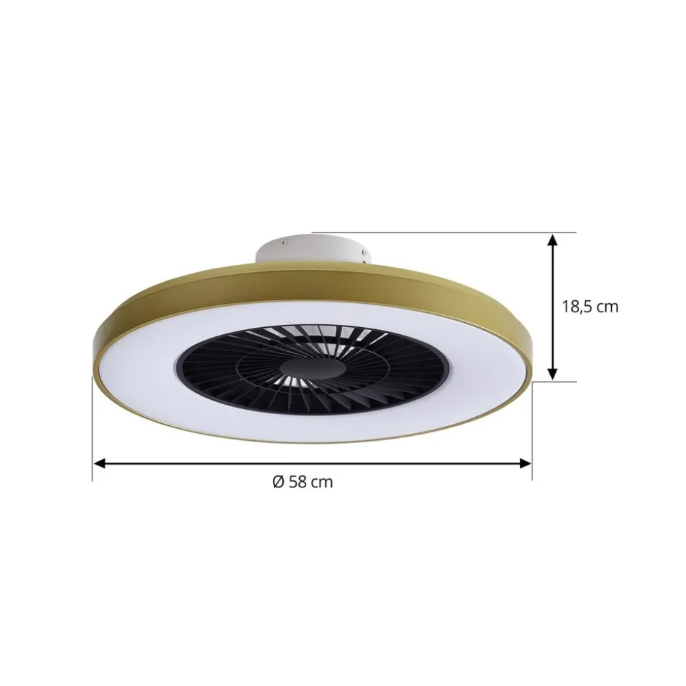 Lindby plafondventilator Teleo, messing, DC, stil, Tuya