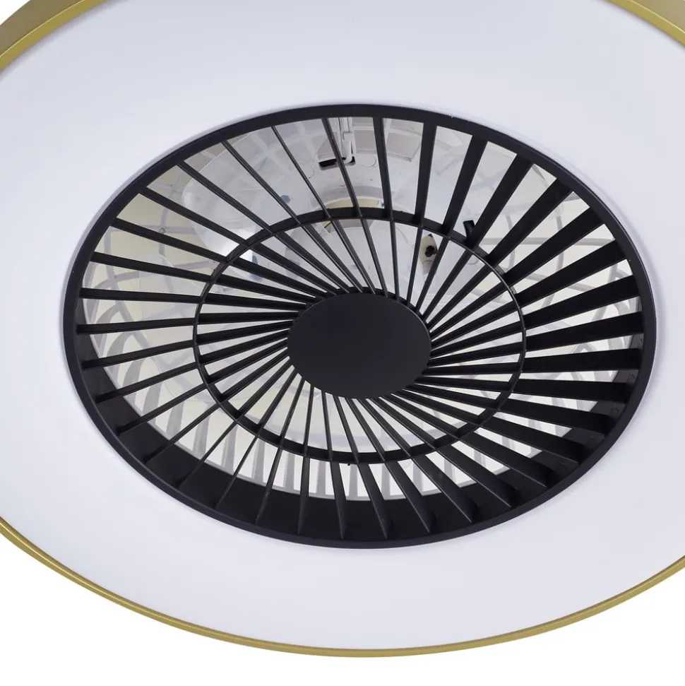 Lindby plafondventilator Teleo, messing, DC, stil, Tuya