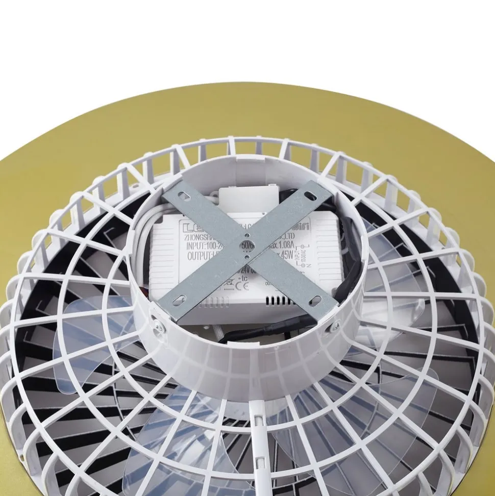 Lindby plafondventilator Teleo, messing, DC, stil, Tuya