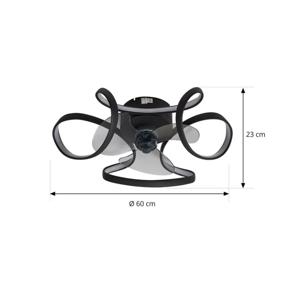 Lindby plafondventilator Lomata, zwart, stil, Ø 23 cm