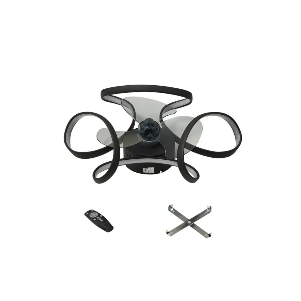 Lindby plafondventilator Lomata, zwart, stil, Ø 23 cm