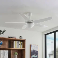 Lindby plafondventilator met verlichting Auraya, stil, wit, 130cm