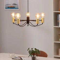 Lindby Prospa kroonluchter in zwart en messing