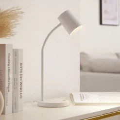 Lindby Radka tafellamp, wit, kunststof, GU10, flexibele arm