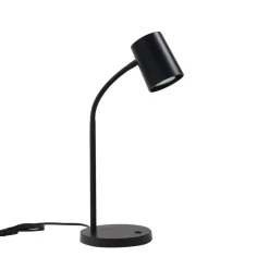 Lindby Radka tafellamp, zwart, kunststof, flexibele arm