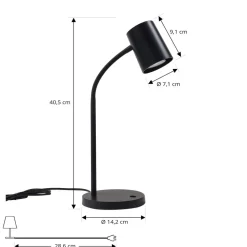 Lindby Radka tafellamp, zwart, kunststof, flexibele arm
