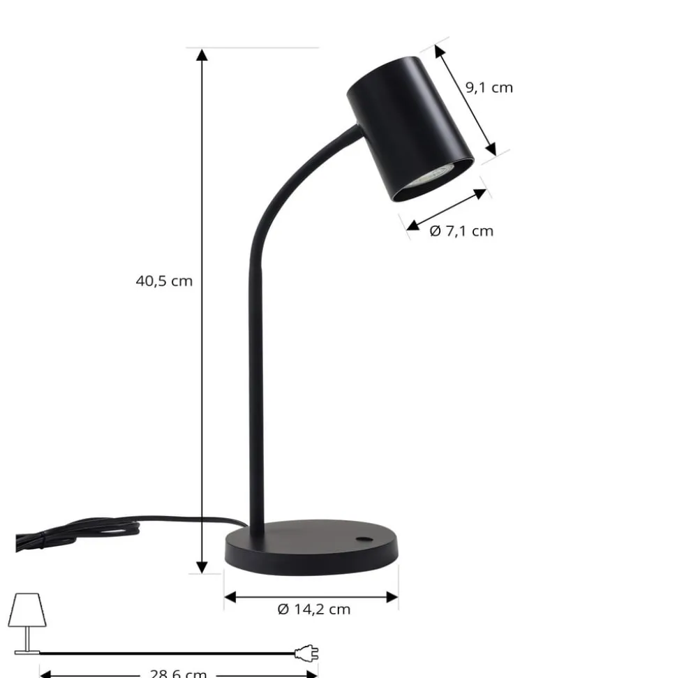 Lindby Radka tafellamp, zwart, kunststof, flexibele arm