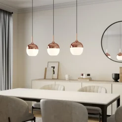 Lindby Rangina hanglamp, 100 cm, koper, 3-lamps, glas