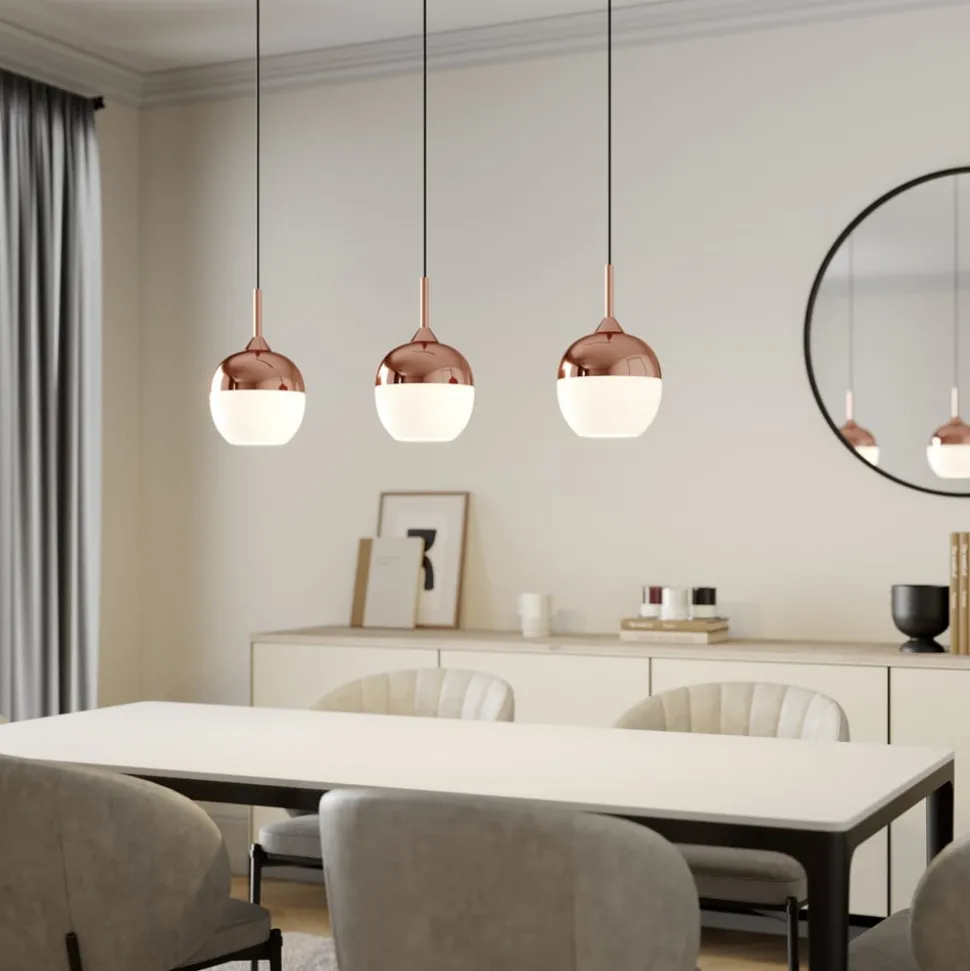 Lindby Rangina hanglamp, 100 cm, koper, 3-lamps, glas