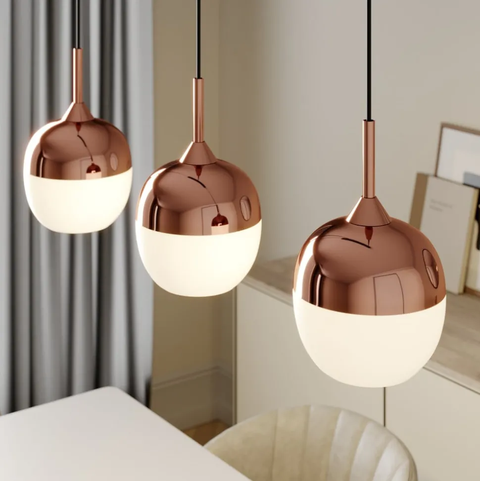 Lindby Rangina hanglamp, 100 cm, koper, 3-lamps, glas