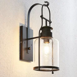 Lindby Rozalie wandlamp, zwart, metaal, lantaarn, 44cm