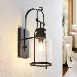 Lindby Rozalie wandlamp, zwart, metaal, lantaarn, 44cm