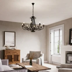 Lindby Scaleria kroonluchter, 8-lamps, bruin